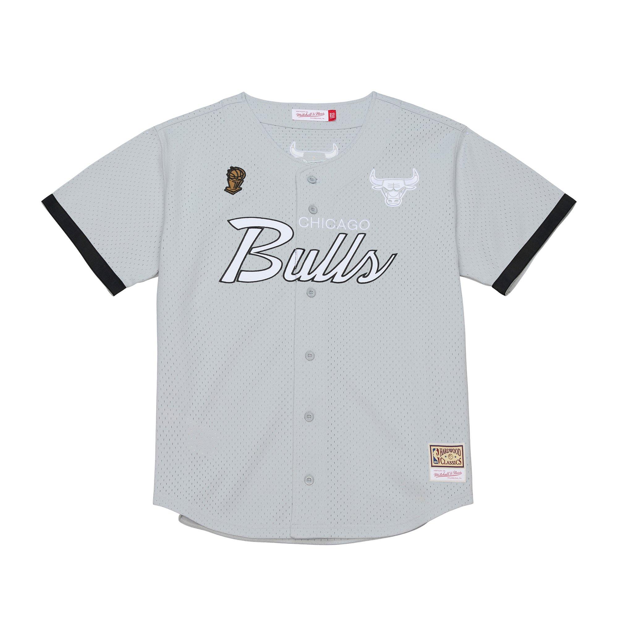 Mitchell & Ness Chicago Bulls Button Front Jersey - Grey - GREY/BLACK